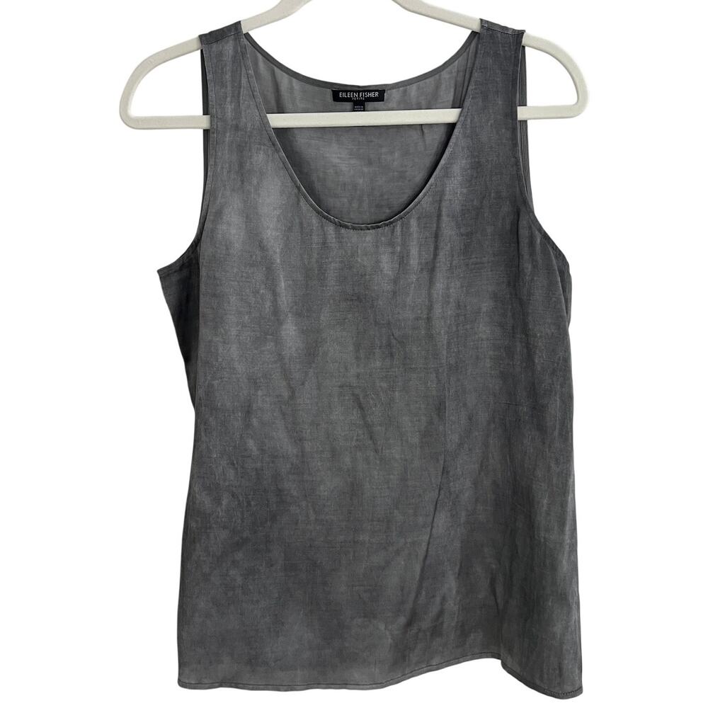 ♥️ Eileen Fisher Silk Cotton Blend Sleeveless Top Scoop Neck Gray Size M Petite
